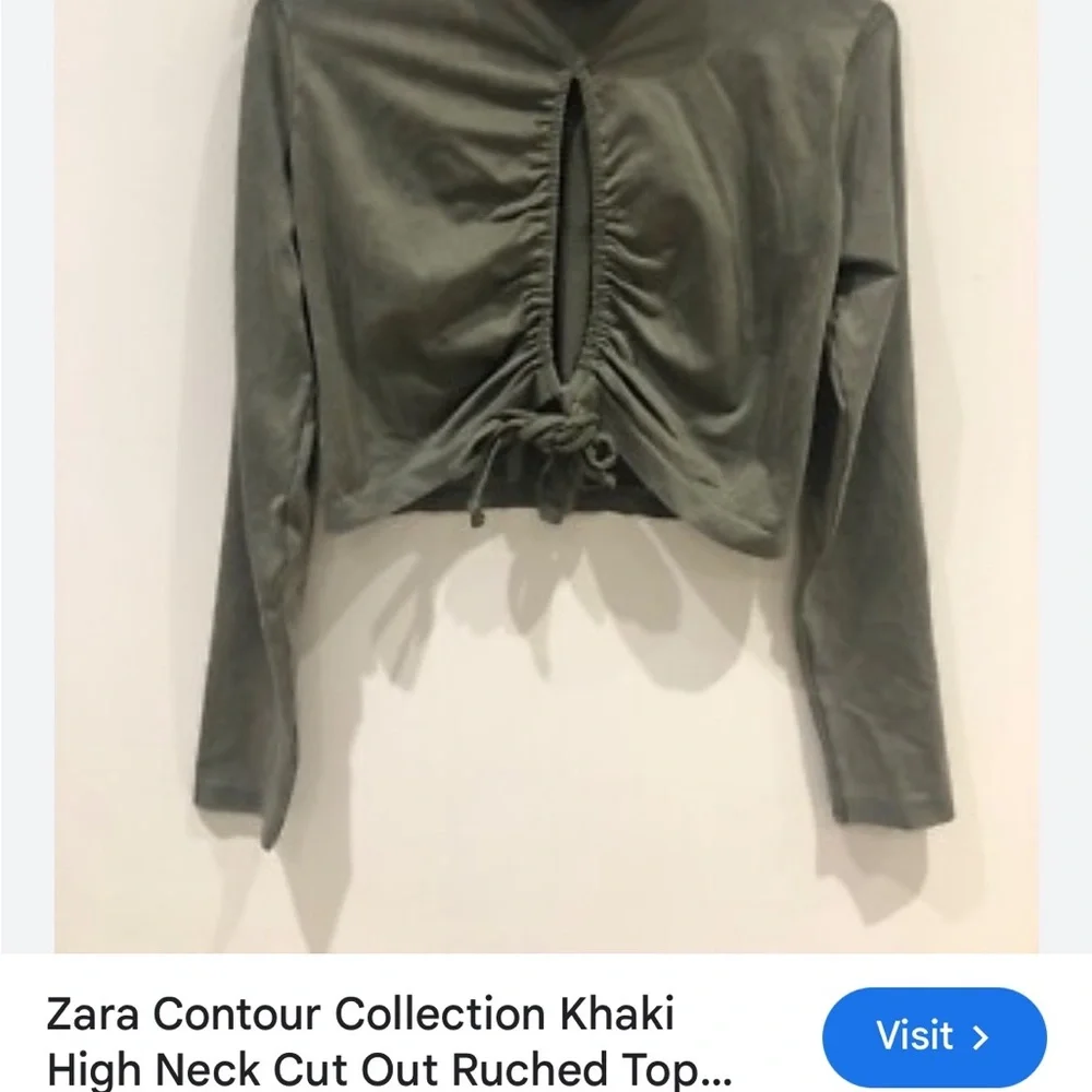 Zara Olive Cutout Cut Out Ruched Crop Top - Picture 6 of 7